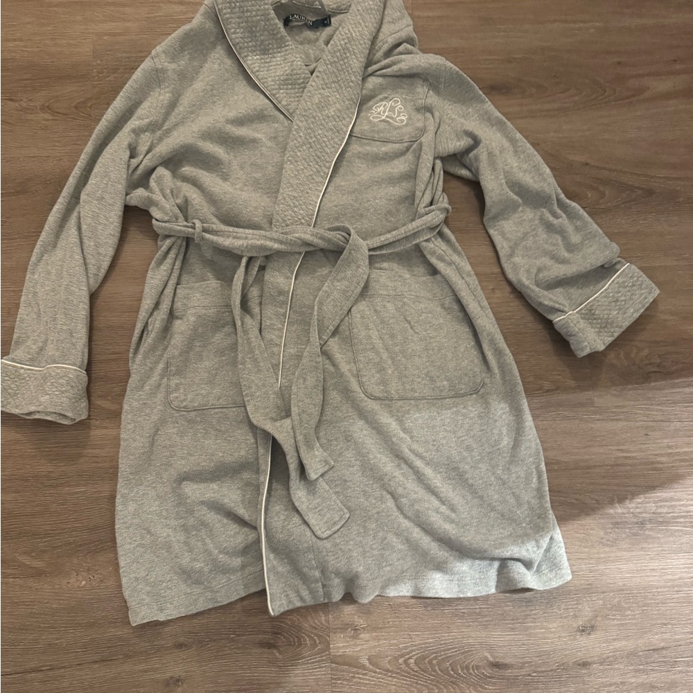 Ralph Lauren Gray Robe with Embroidered Logo